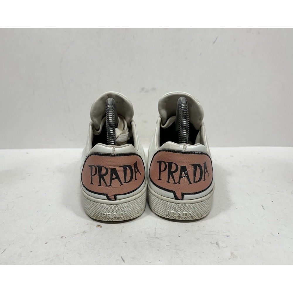 Prada Speech Bubble Comic Low Top 779 White Leather Shoes Womens Size 8.5 US - Picture 5 of 10